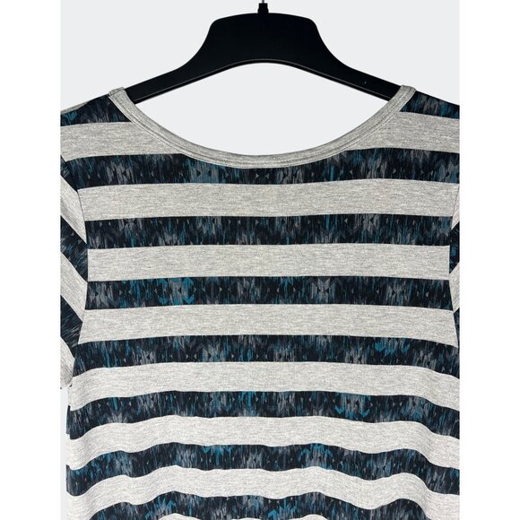 LuLaRoe Carly Striped Short Sleeve High-Low Dress Gray & Teal Comfortable Small - Picture 5 of 14